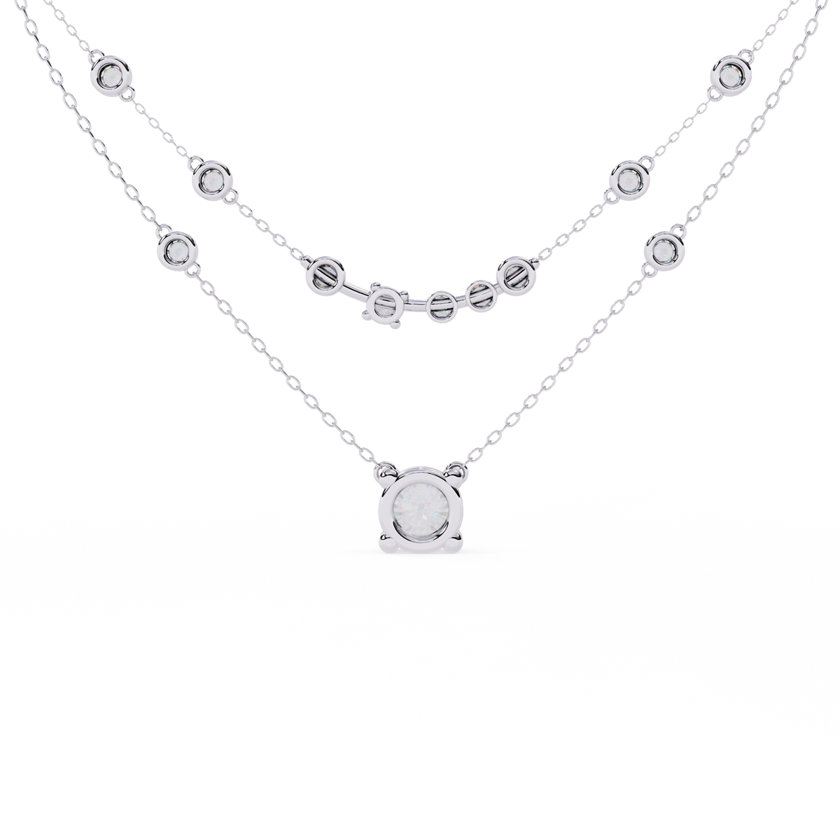 Double Layer Necklace with Round Lab Grown Solitaire - View 10