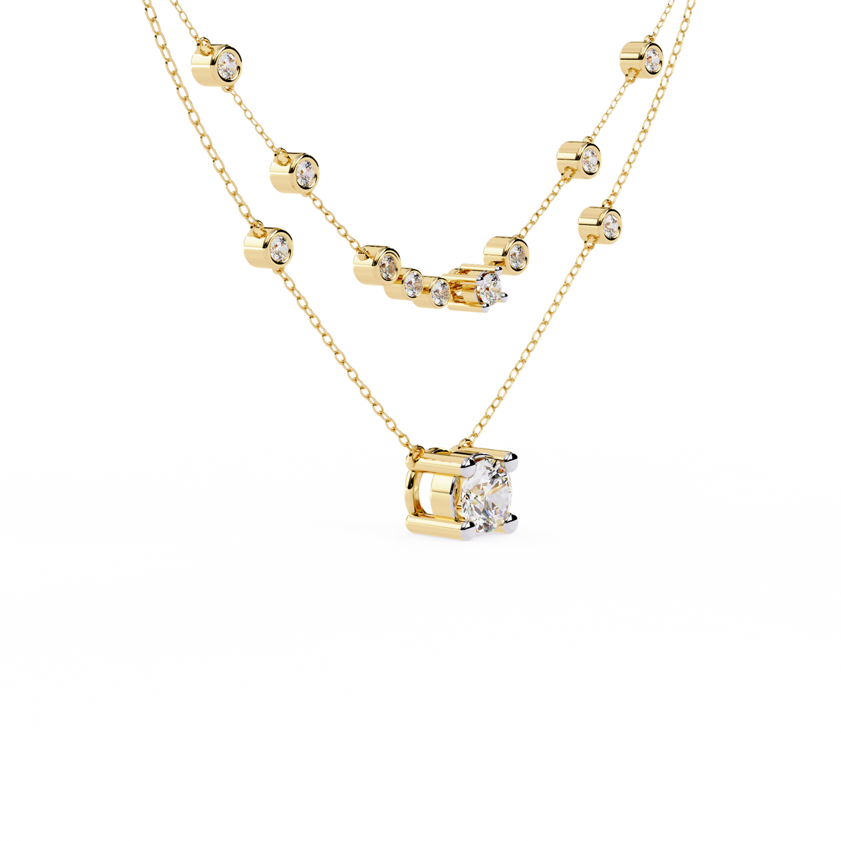 Double Layer Necklace with Round Lab Grown Solitaire - View 2