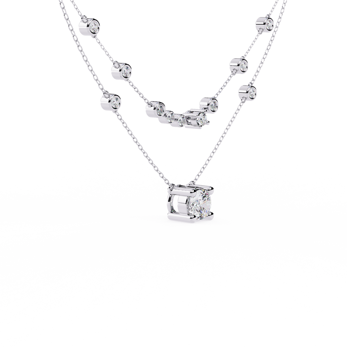 Double Layer Necklace with Round Lab Grown Solitaire - View 4