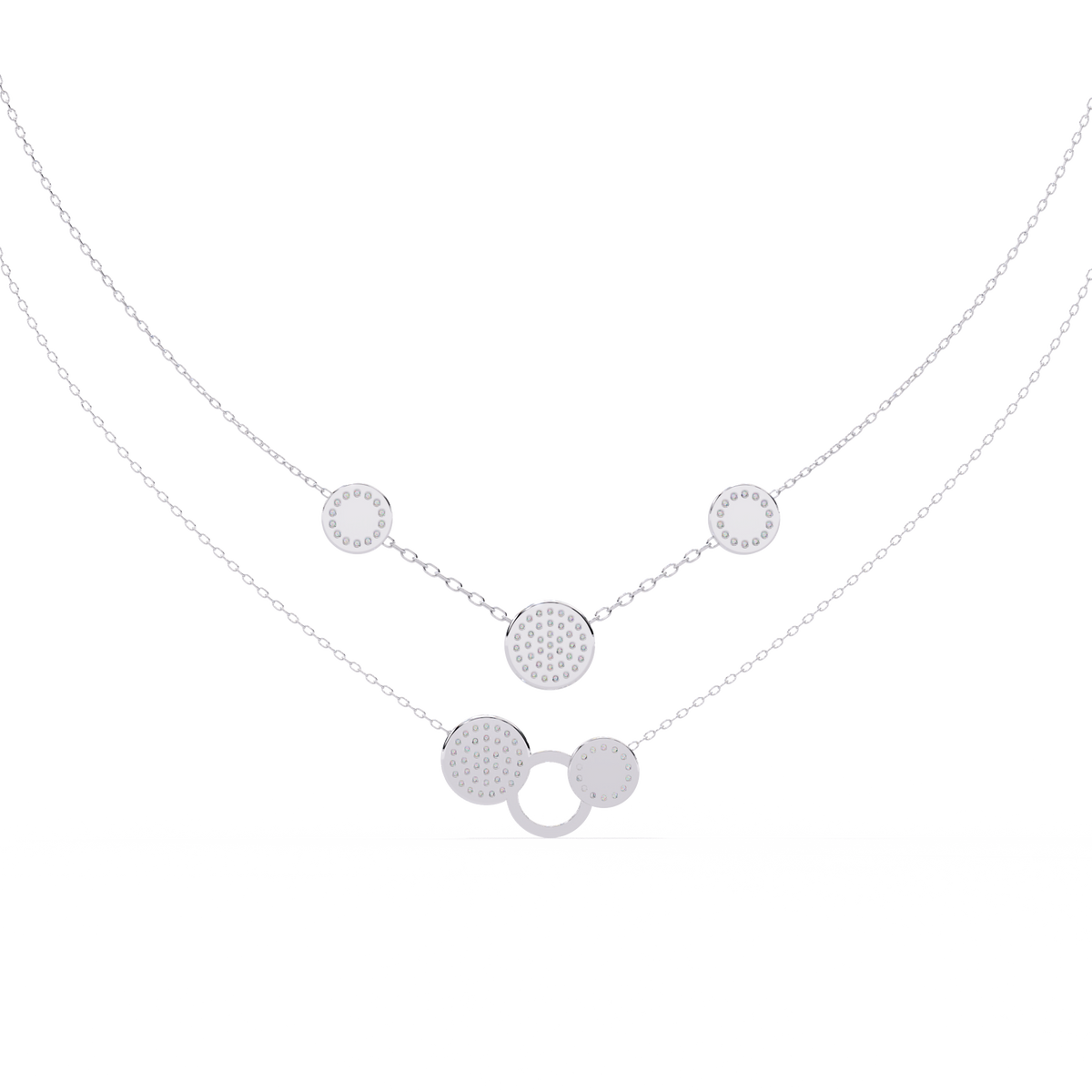 Double Layer Pave Circle Lab Grown Diamond Station Necklace - View 10