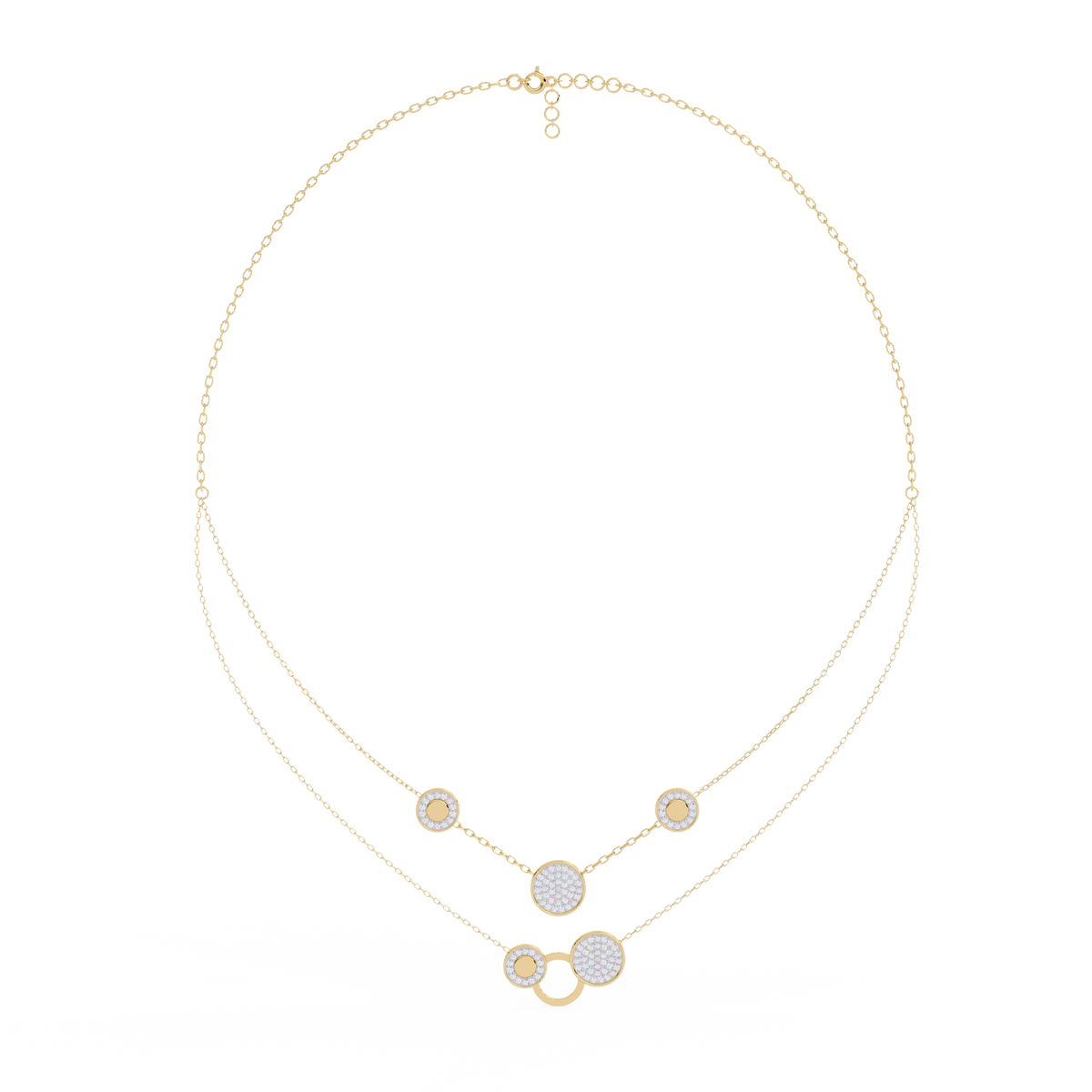 Double Layer Pave Circle Lab Grown Diamond Station Necklace - View 2