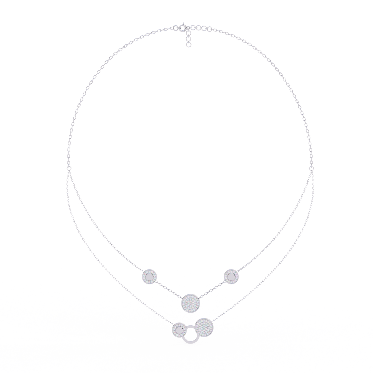 Double Layer Pave Circle Lab Grown Diamond Station Necklace - View 4
