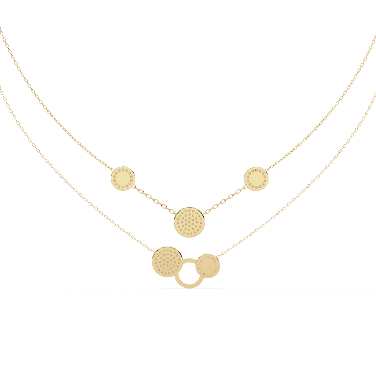 Double Layer Pave Circle Lab Grown Diamond Station Necklace - View 8