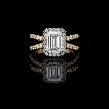 Emerald Cut Halo Lab Diamond Double Band Ring
