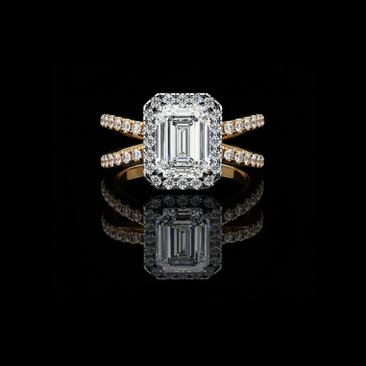 Emerald Cut Halo Lab Diamond Double Band Ring