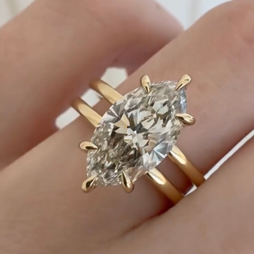Marquise Lab Diamond Double Band Solitaire Ring