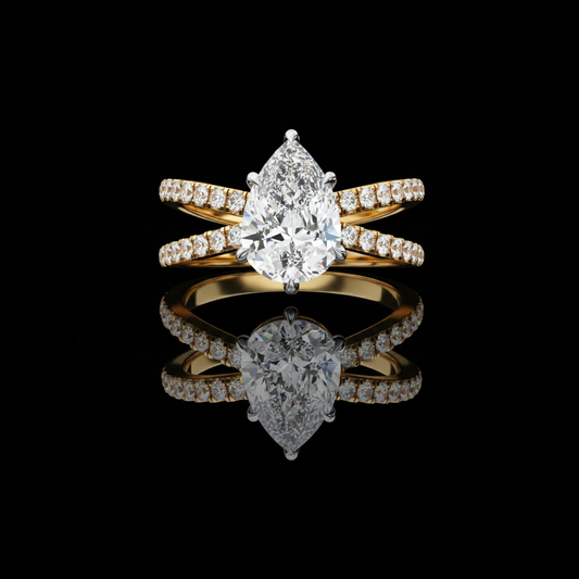 Pear Cut Double Band Lab Diamond Promise Ring For Women