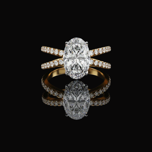 Oval Cut Moissanite Diamond Split Shank Wedding Ring With Double Pave Bands