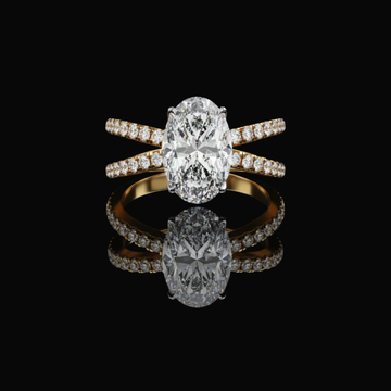 Oval Cut Lab Diamond Split Shank Wedding Ring With Double Pave Bands