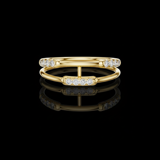 Round Cut Moissanite Diamond Double Band Open Bar Ring