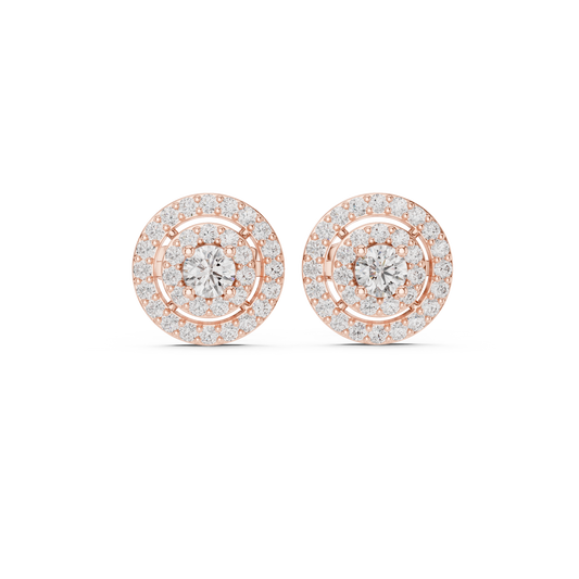 Round Lab Grown Diamond Double Halo Cluster Post Earring - View 2