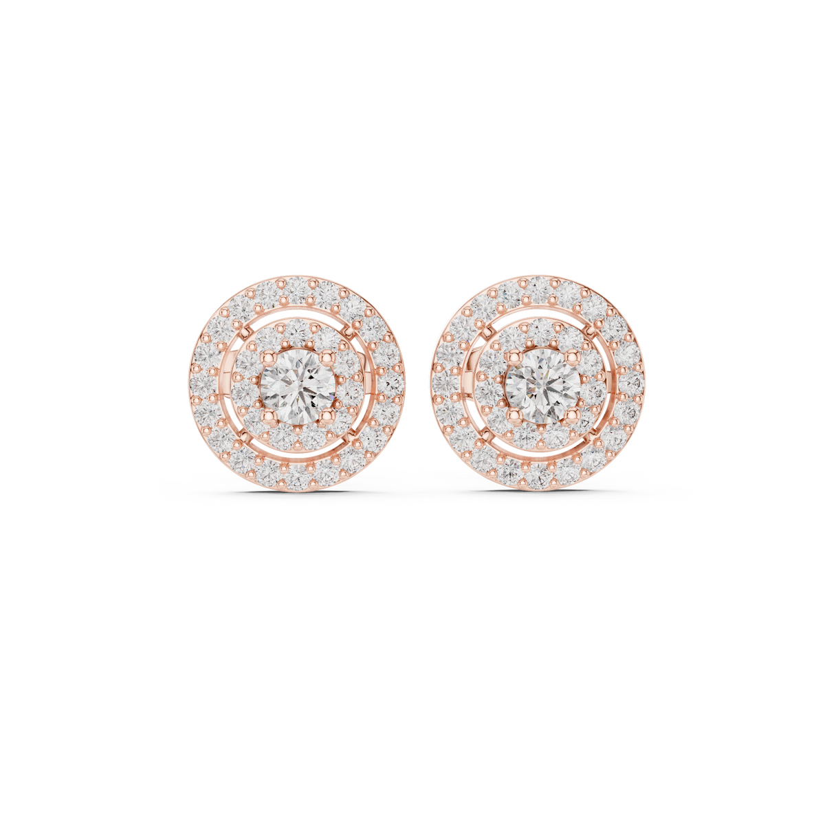 Round Moissanite Diamond Double Halo Cluster Post Earring - View 2