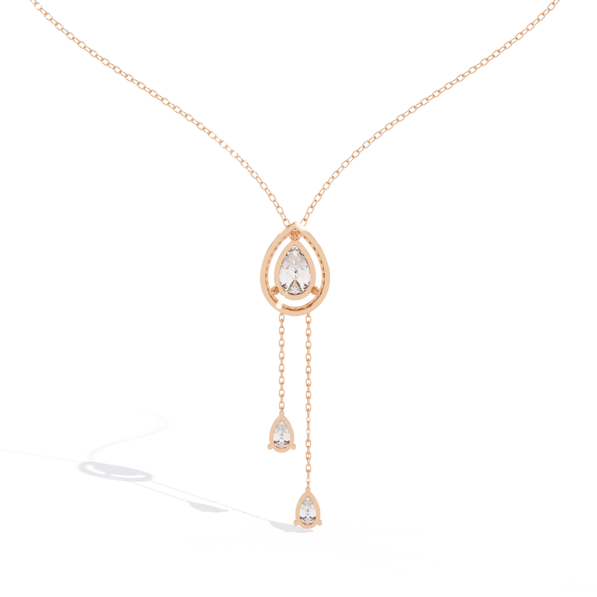 Teardrop Lab Grown Diamond Halo Lariat Pendant Necklace - View 6