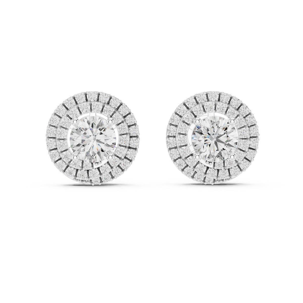 Tiered Double Halo Round Lab Grown Diamond Stud Earrings - View 3