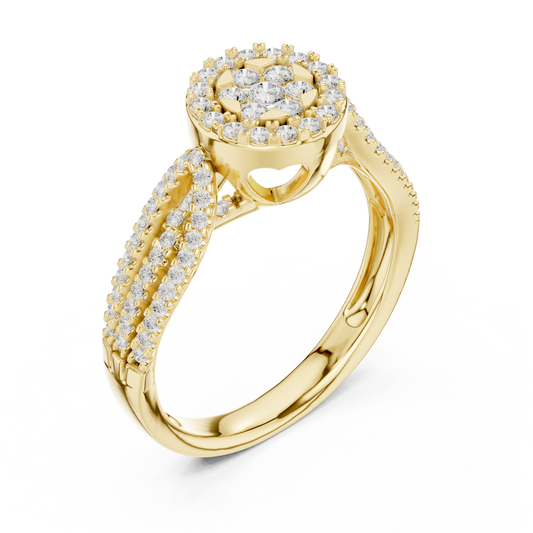 Round Cut Lab Grown Diamond Halo Ring with Pave Band - View 2