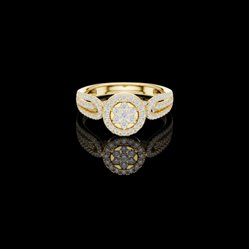 Round Cut Lab Grown Diamond Halo Ring with Pave Band
