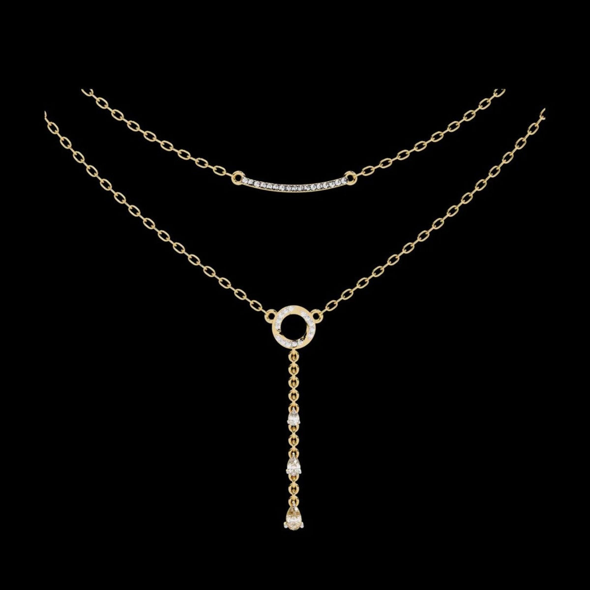 Double Layered Circle Drop Moissanite Diamond Necklace
