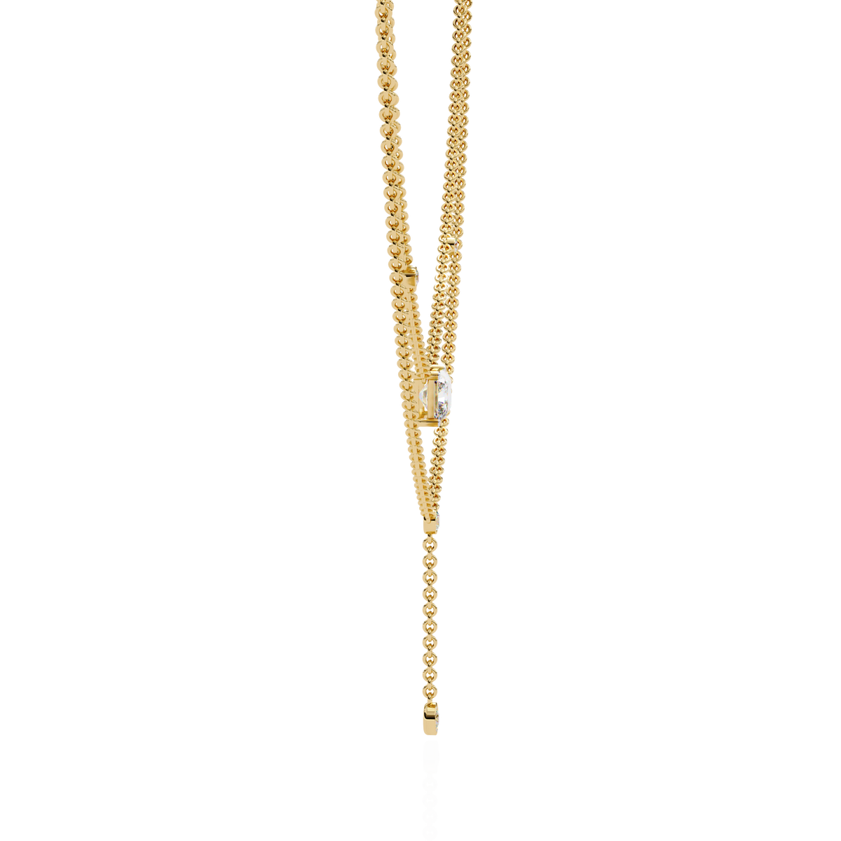 Double Layer East West Radiant Moissanite Diamond Y Drop Necklace - View 4