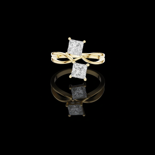 Intertwined Bypass Band Ring With Princess Cut Lab Diamond