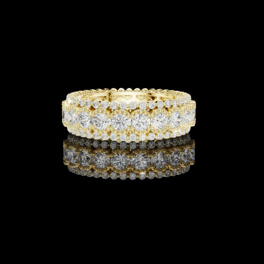 Triple Row Round Cut Moissanite Diamond Milgrain Eternity Band Ring