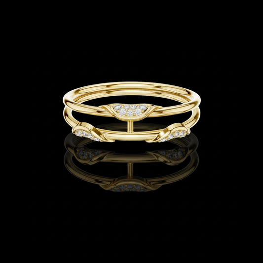 Round Cut Lab Diamond Double Band Leaf Open Ring