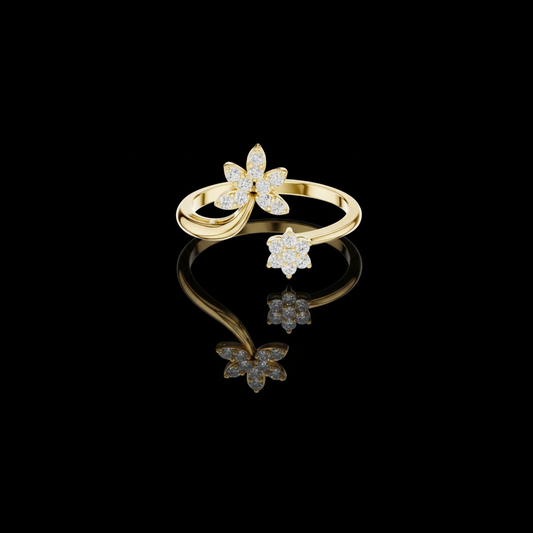 Round Moissanite Diamond Floral Open Bypass Delicate Ring