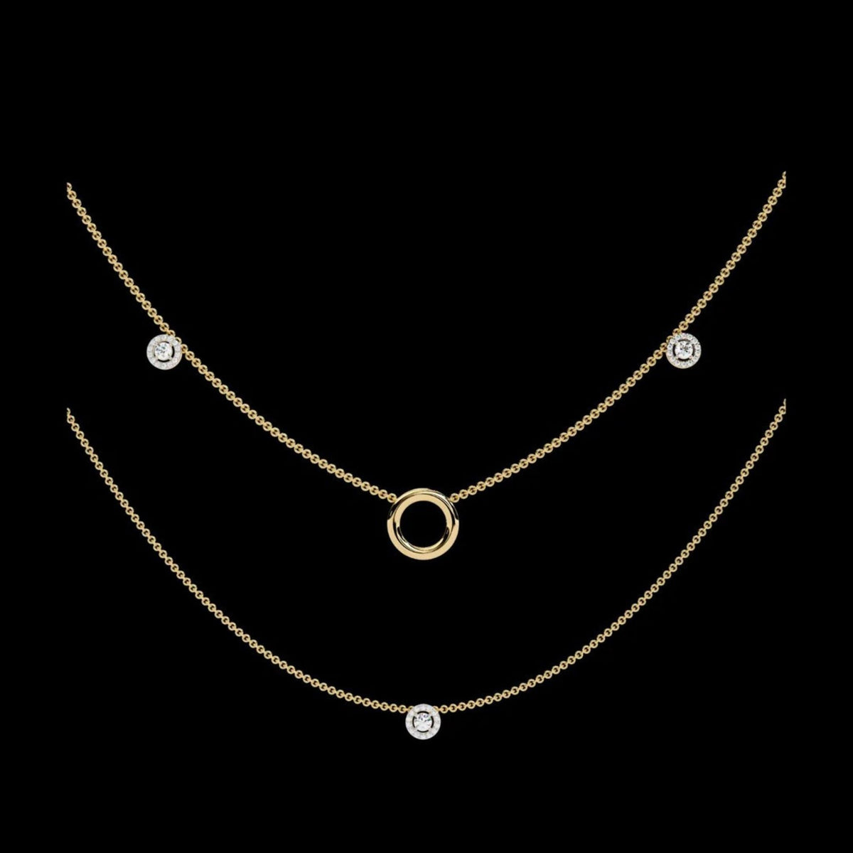 Layered Open Circle Bezel Lab Grown Diamond Double Necklace