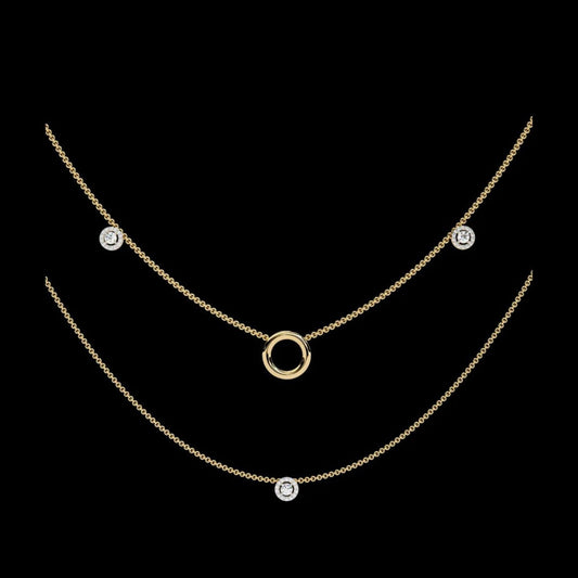 Layered Open Circle Bezel Moissanite Diamond Double Necklace