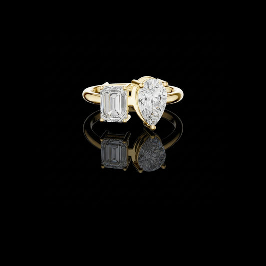 Emerald and Pear Cut Toi Et Moi Lab Diamond Majestic Ring