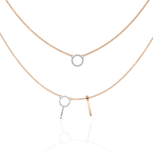 Layered Open Circle Bar Pendant Moissanite Double Necklace - View 2