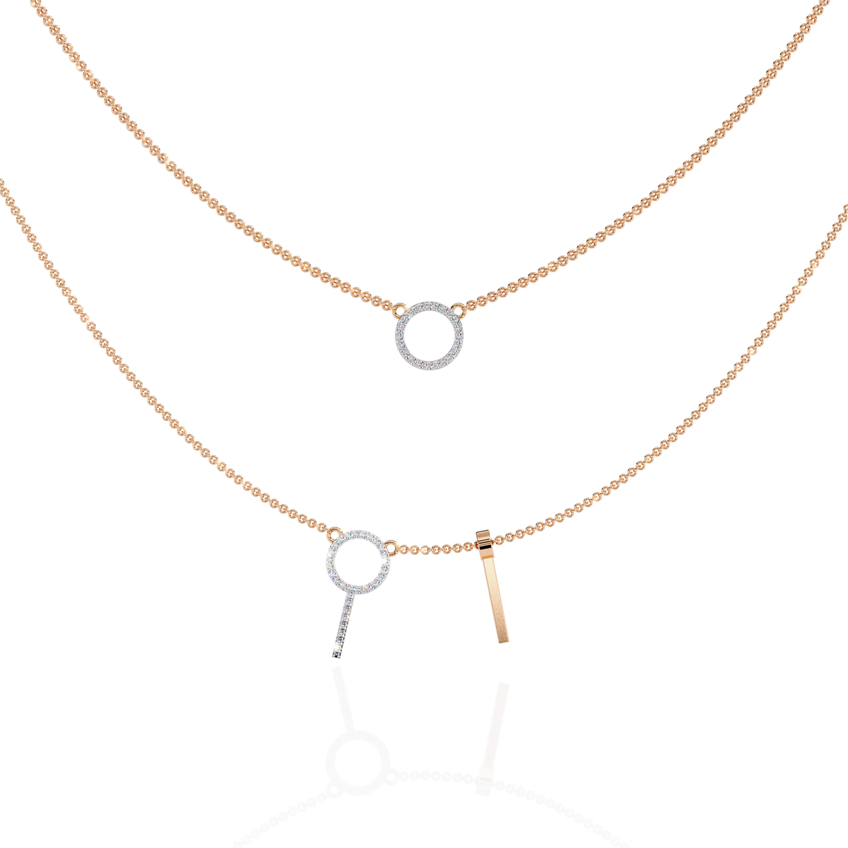 Layered Open Circle Bar Pendant Lab Grown Double Necklace - View 2