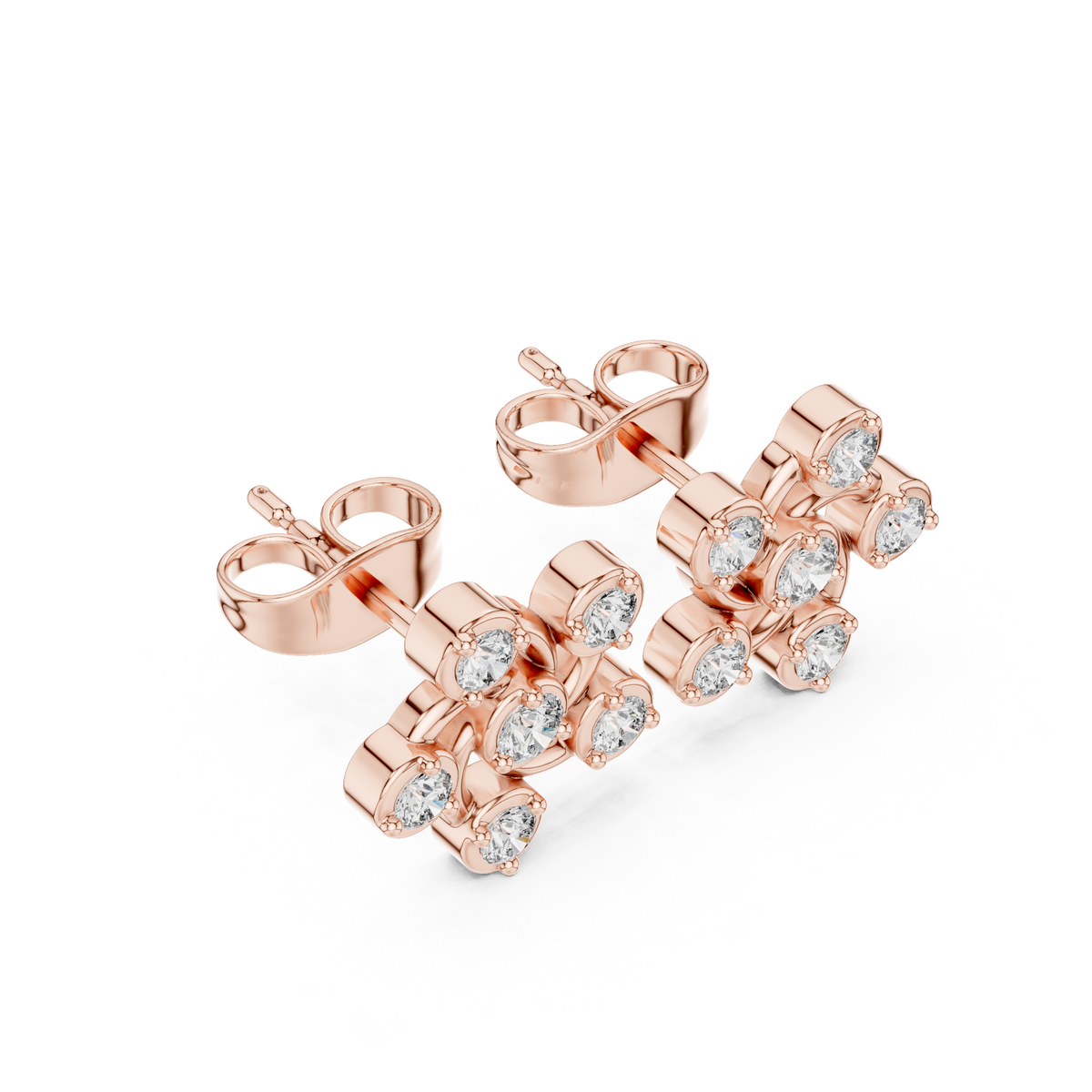 Golden Pinwheel Swirl Cluster Stud Moissanite Diamond Earrings with Dynamic Circular For Her - View 5