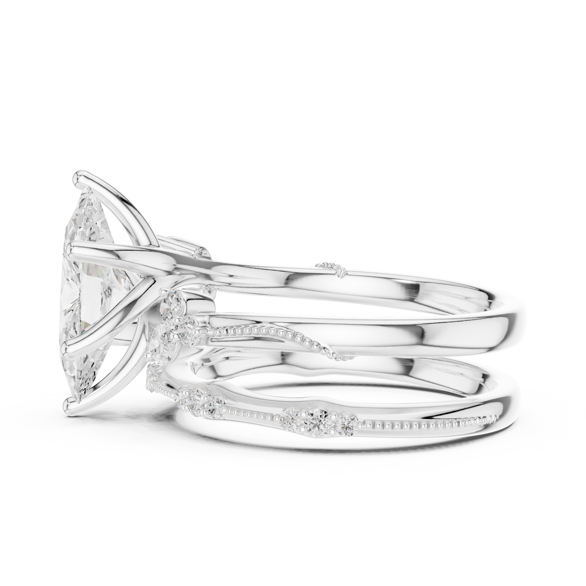 Marquise Cut Moissanite Diamond Women's Vintage Cluster Bridal Ring Set - View 9