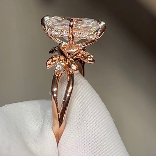 Nature Inspired elongated cushion Moissanite Diamond Ring - View 2