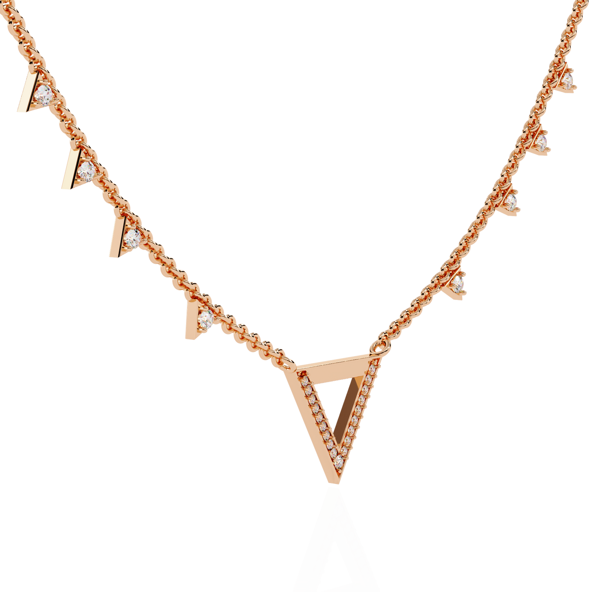 Open Triangle Pave Station Moissanite Pendant Necklace - View 5