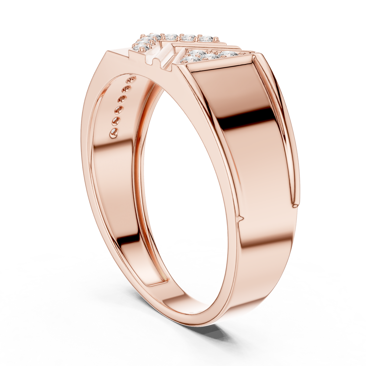 Round Cut Lab Grown Diamond Men's Geometric Angular Cutout Statement Band - View 8