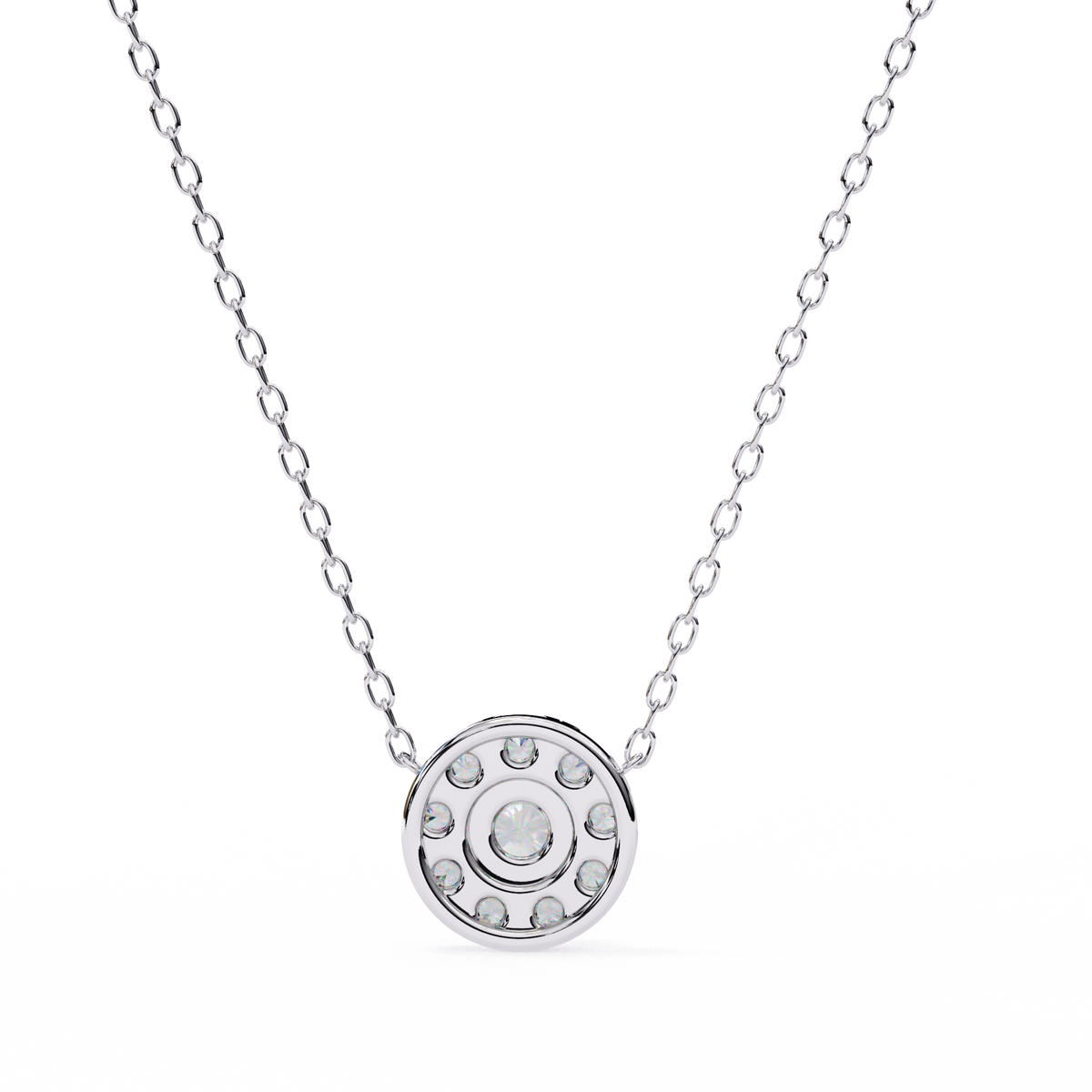 Round Moissanite Diamond Halo Pendant with Round Cluster Accent Stones - View 10
