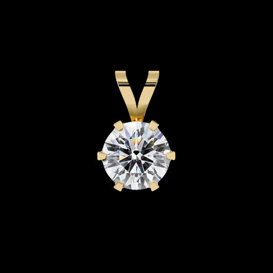 Round Moissanite Diamond Solitaire Six Prong V Bail Pendant