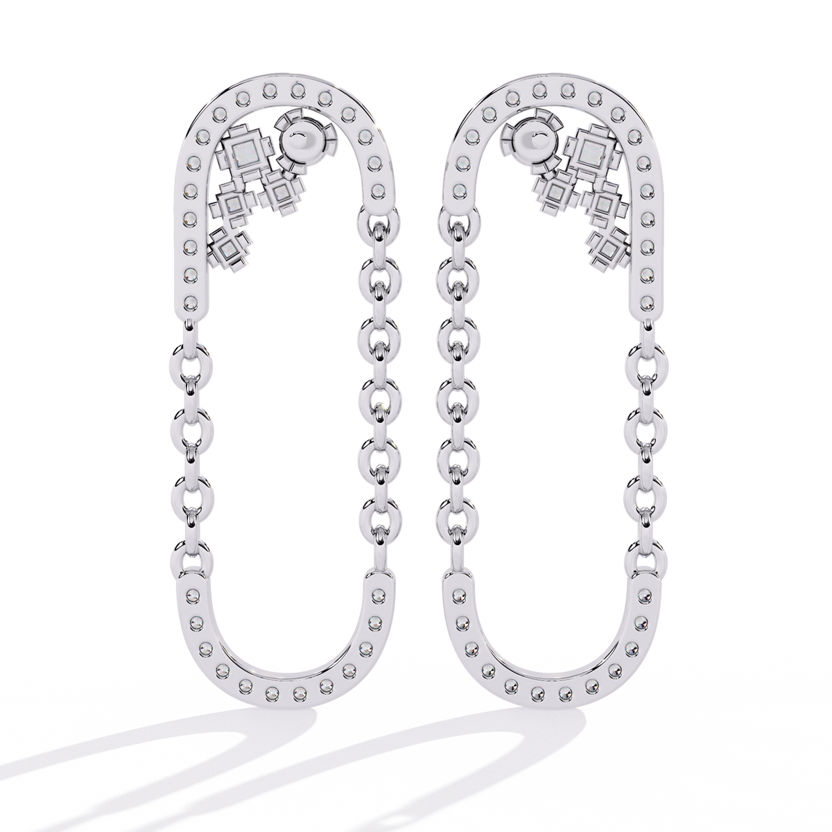 Luxury Moissanite Diamond Chain Loop Earrings with Dazzling Pave and Cluster Sparkle Accents - View 9