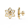 Lotus Moissanite Diamond Round Center Floral Stud Earrings with Round Side Stones - View 4