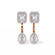 Sophisticated Emerald Halo Top with Pear Halo Drop Moissanite Diamond Earrings in Gold - View 5