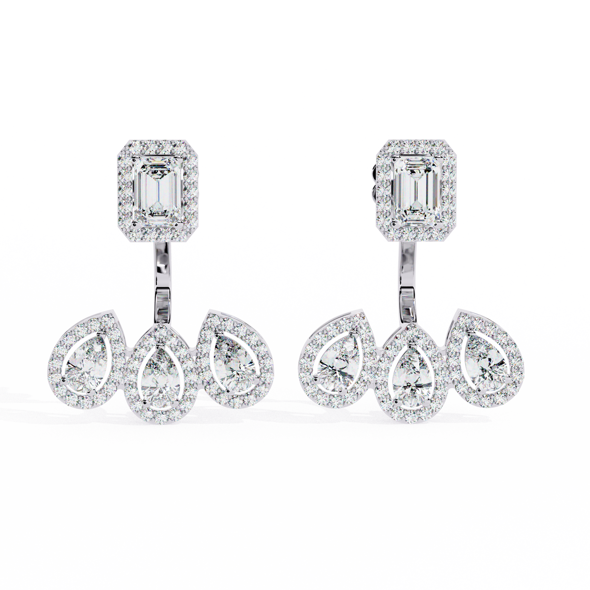 Emerald and Pear Cut Moissanite Diamond Halo Drop Earrings in Gold And Silver For Mother's Special - View 6