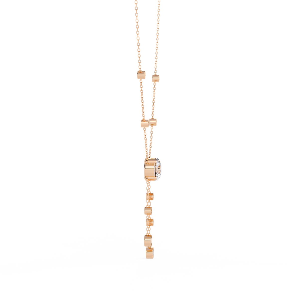 Round Moissanite Diamond Lariat Necklace with Bezel Station Drops - View 9
