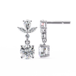 Elegant Pear and Marquise Cut Floral Cluster Drop Lab Grown Earrings with Round Solitaire Dangles - View 7