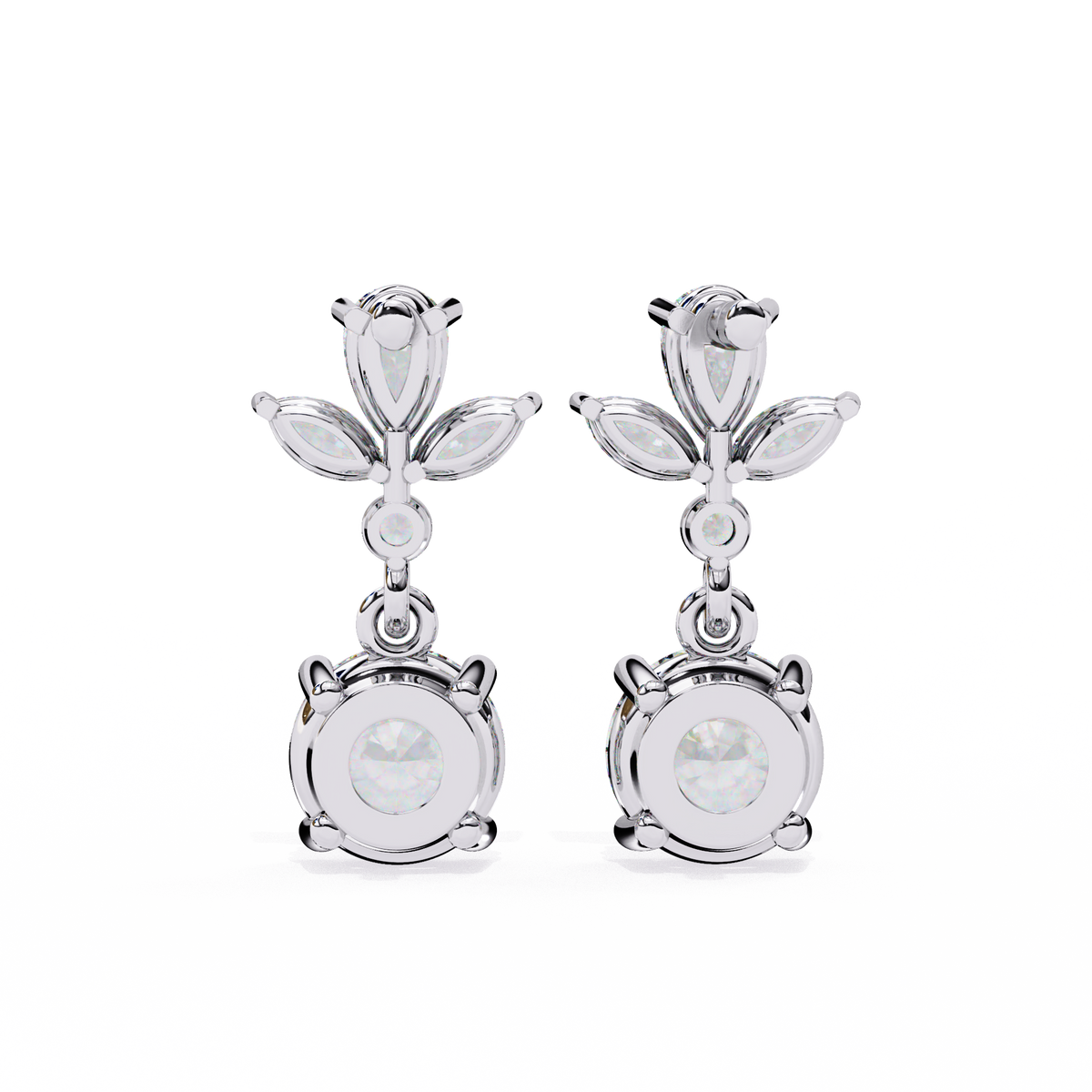 Elegant Pear and Marquise Cut Floral Cluster Drop Lab Grown Earrings with Round Solitaire Dangles - View 9