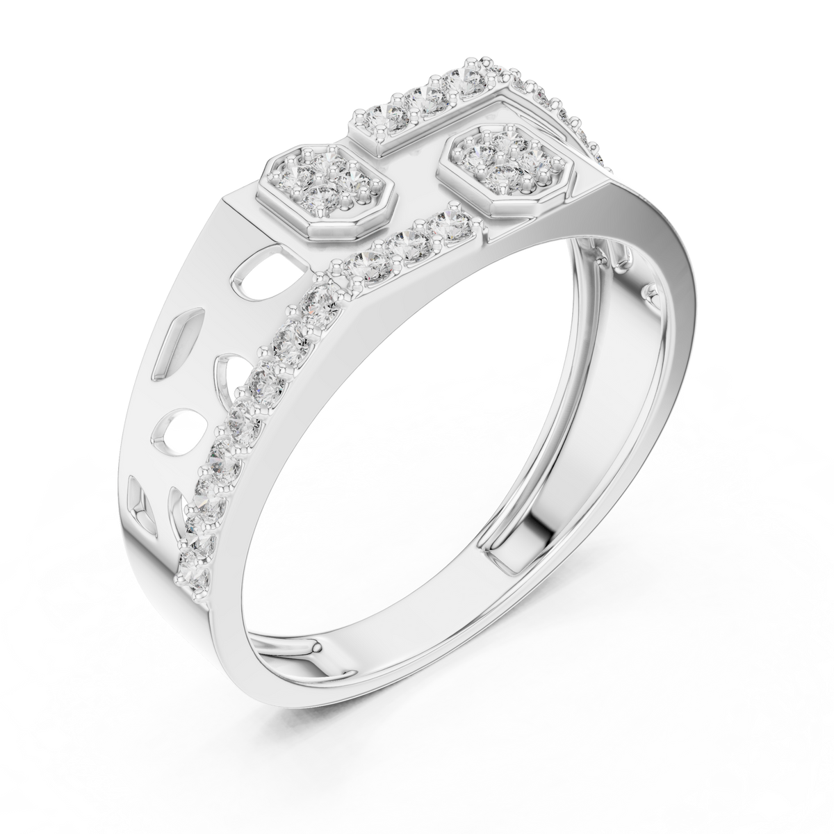 Round Cut Moissanite Diamond Men's Organic Openwork Cutout Architectural Wedding Ring - View 6
