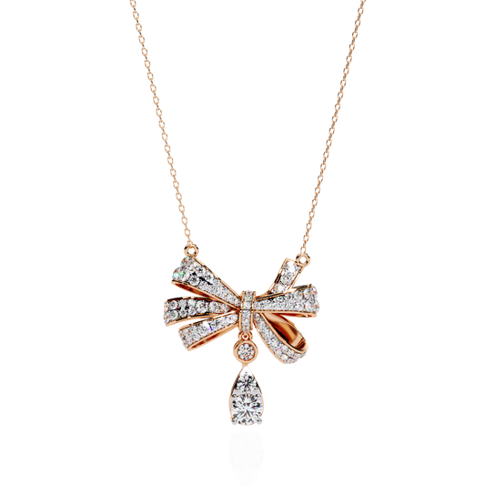 Ribbon Bow Pave Moissanite Diamond Necklace With Pear Drop - View 2