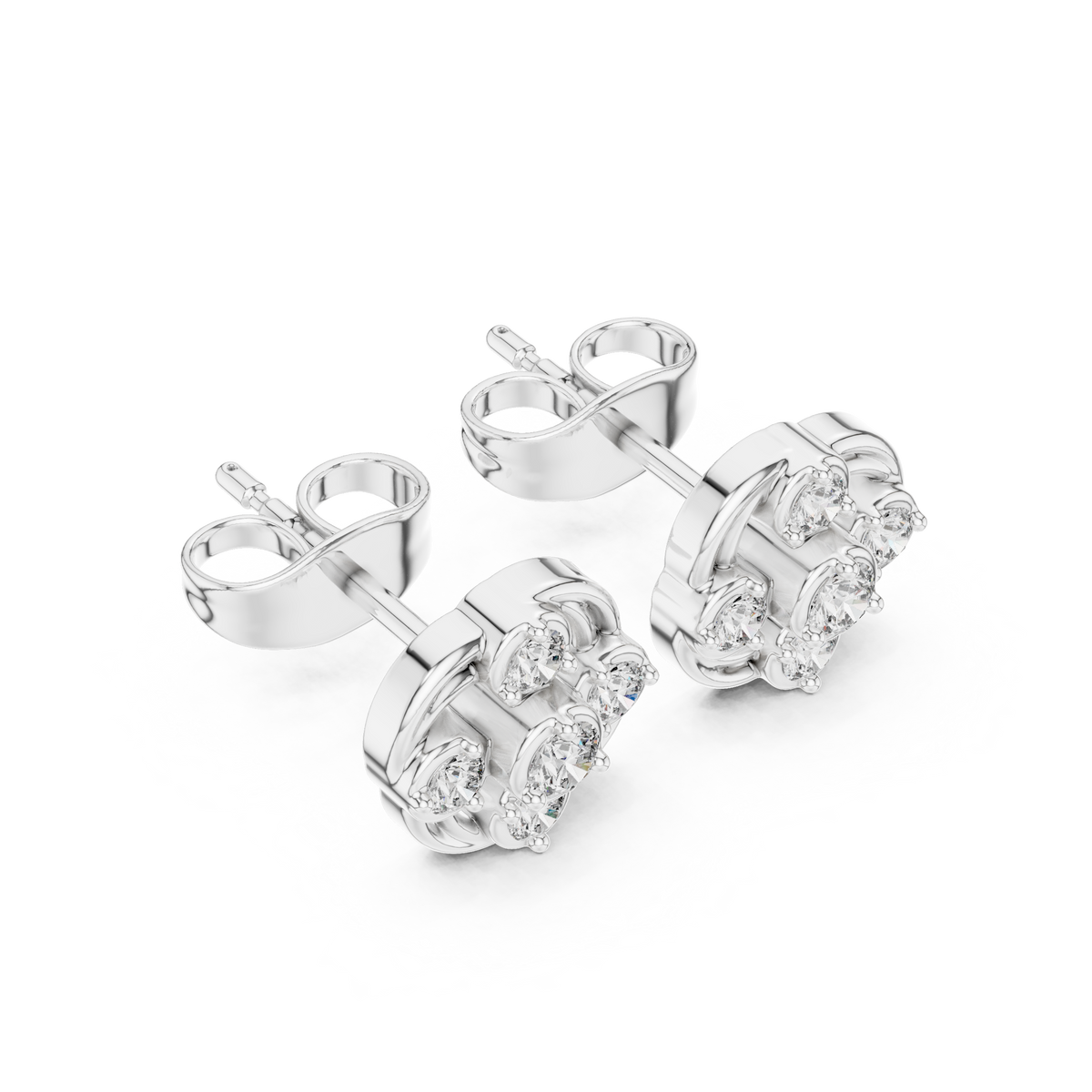 Celestial Swirl Round Moissanite Diamond Cluster Stud Earrings with Radiant Circular Brilliance - View 6
