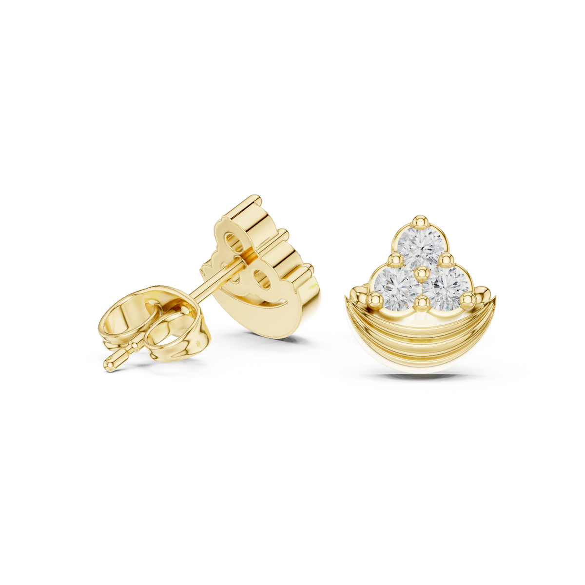 Luna Crest Round Moissanite Diamond Cluster Stud Earrings with Sculpted Crescent Design - View 7