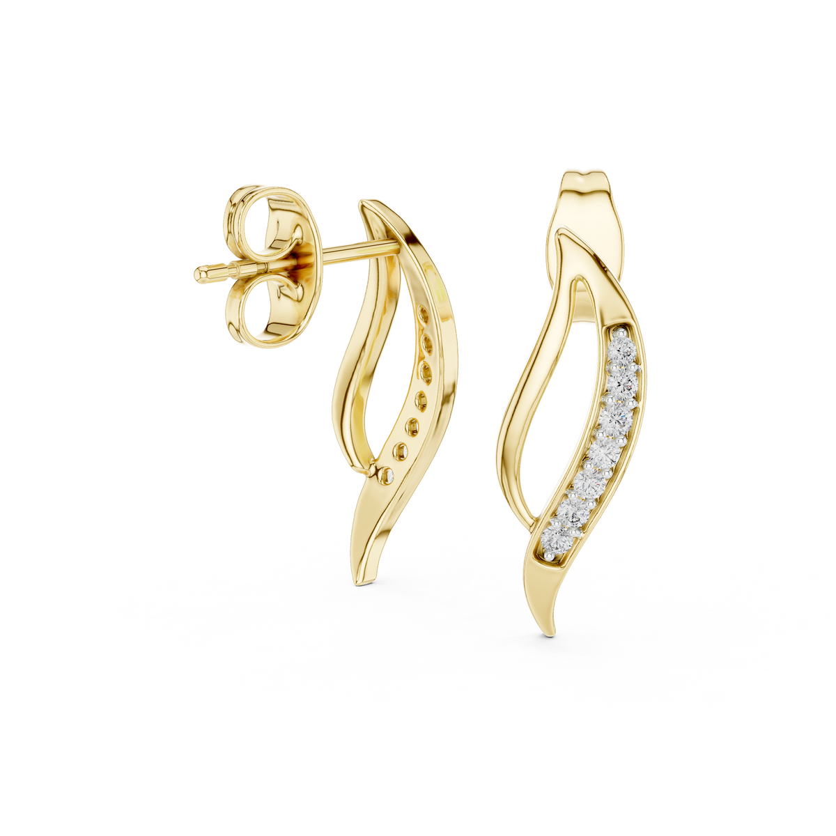Serenova Curve Round Moissanite Diamond Stud Earrings with Fluid Open Arc Design - View 7